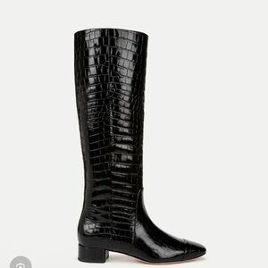 Veronica Beard Black Croc-Embossed Heeled Boots